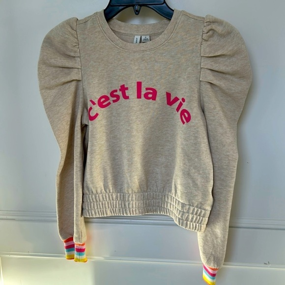 Janie and Jack girls Sweatshirt Crewneck C'est la vie eggnog Heather color 12 - Picture 1 of 9